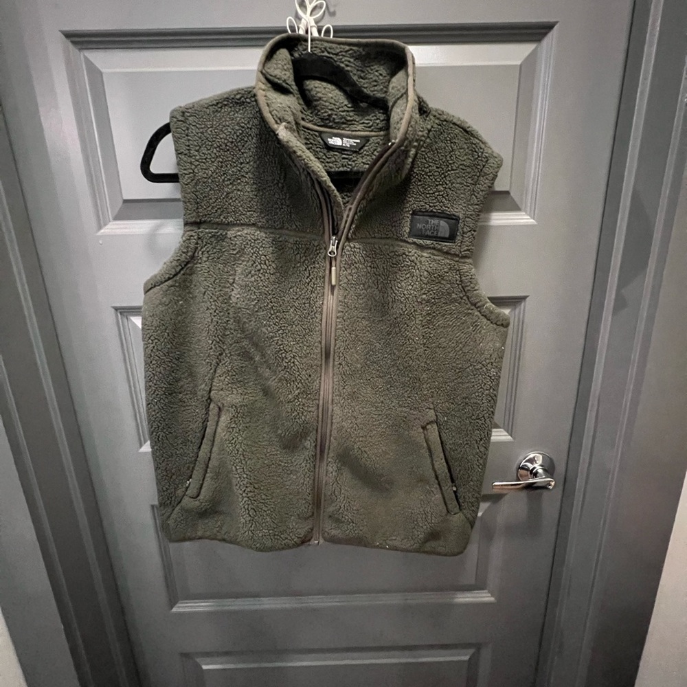 North Face green fleece vest size XL